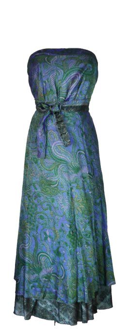 jupe longue en soie texturée bleue et verte 