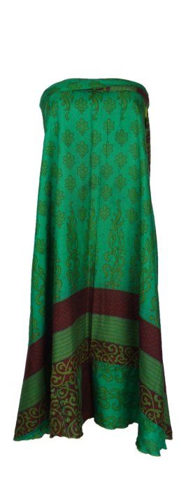 Jupe longue en soie verte et bordeaux