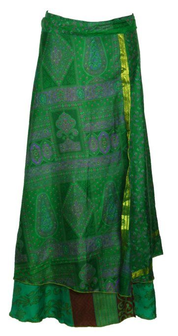 Jupe longue en soie verte et bordeaux