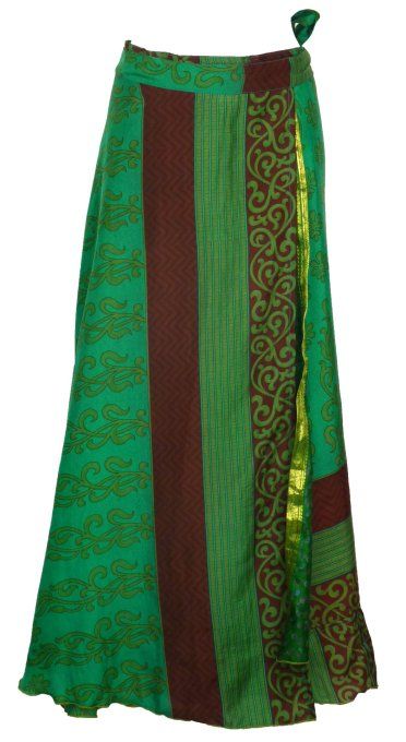 Jupe longue en soie verte et bordeaux