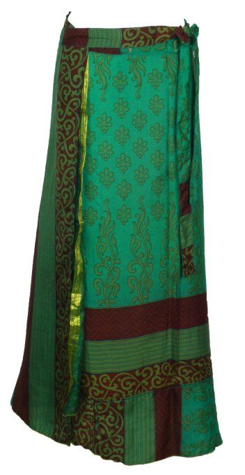 Jupe longue en soie verte et bordeaux