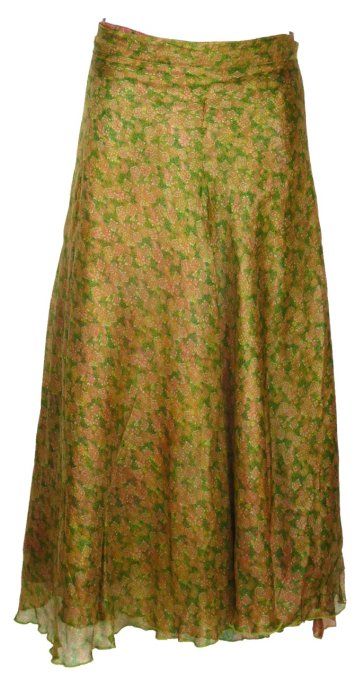 Jupe longue en soie verte multicolore