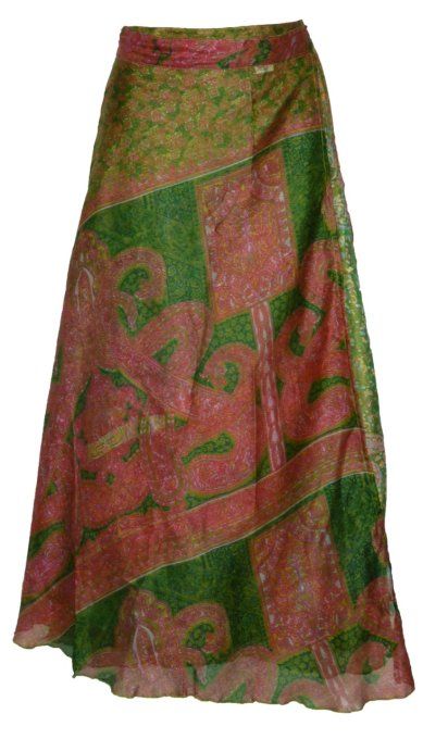 Jupe longue en soie verte multicolore