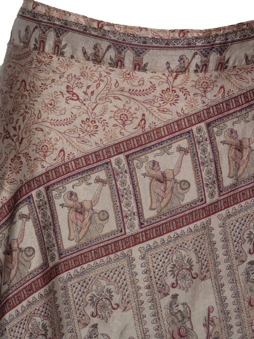 Jupe longue en soie beige et bordeaux