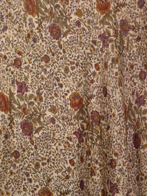 Jupe longue en soie beige et bordeaux
