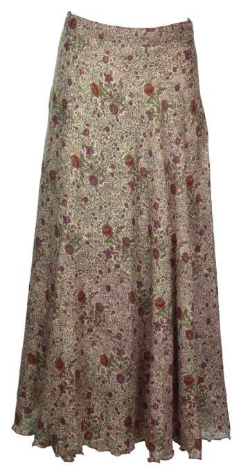 Jupe longue en soie beige et bordeaux