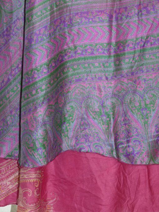 Jupe longue en soie rose et verte