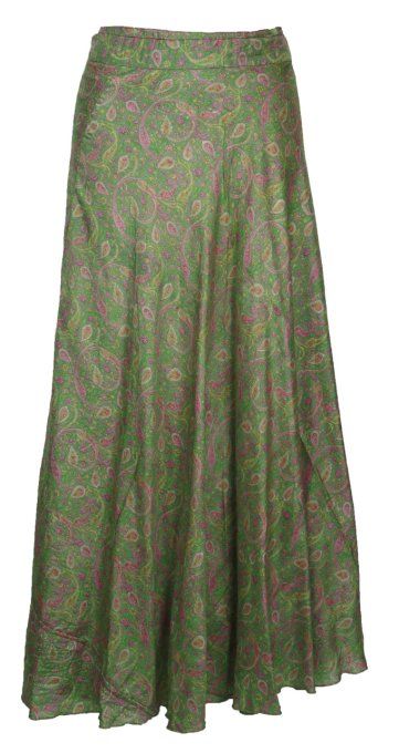 Jupe longue en soie rose et verte