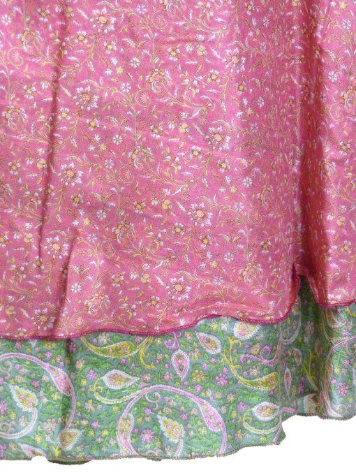 Jupe longue en soie rose et verte