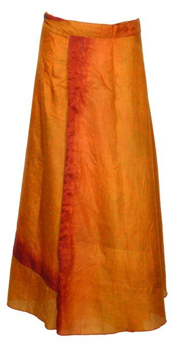 Jupe longue en soie rouge orange