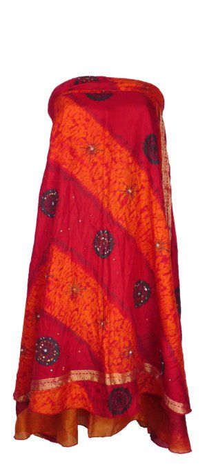 Jupe longue en soie rouge orange