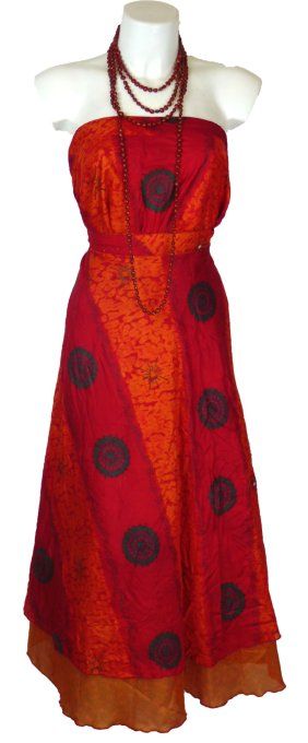 Jupe longue en soie rouge orange