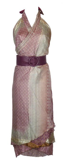 Jupe longue en soie vieux rose argent