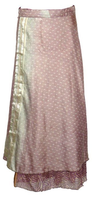 Jupe longue en soie vieux rose argent