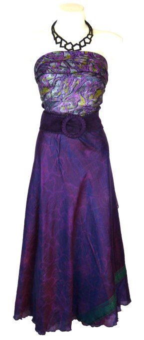 Jupe longue en soie violette irisée