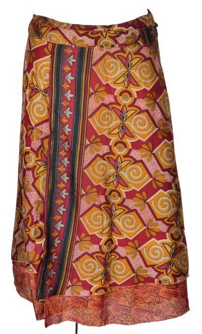 Jupe mi longue en soie à spirales