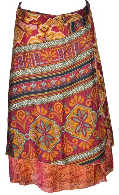 Jupe mi longue en soie à spirales