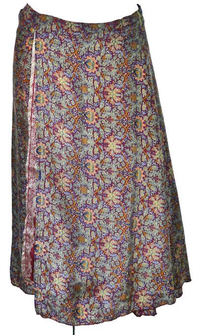 Jupe mi longue en soie decor floral
