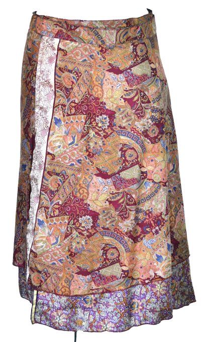 Jupe mi longue en soie decor floral