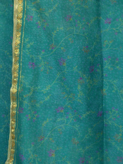 Jupe mi longue en soie bleue et bleue/ verte