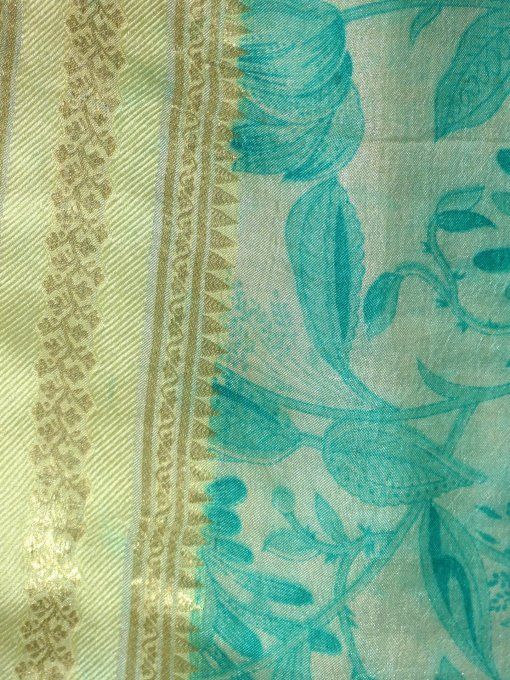 Jupe mi longue en soie bleue et bleue/ verte