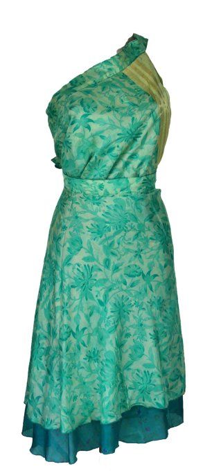 Jupe mi longue en soie bleue et bleue/ verte