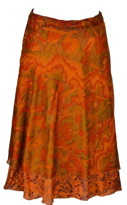 Jupe mi longue en soie cuivrée