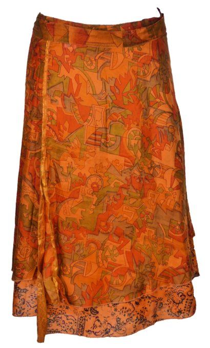 Jupe mi longue en soie cuivrée