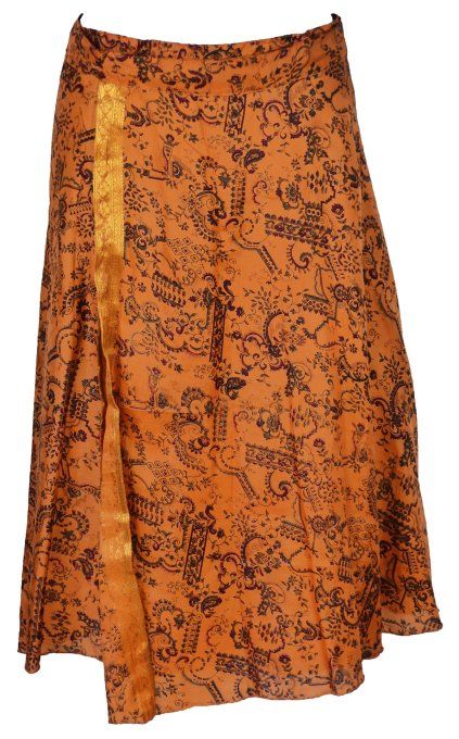 Jupe mi longue en soie cuivrée