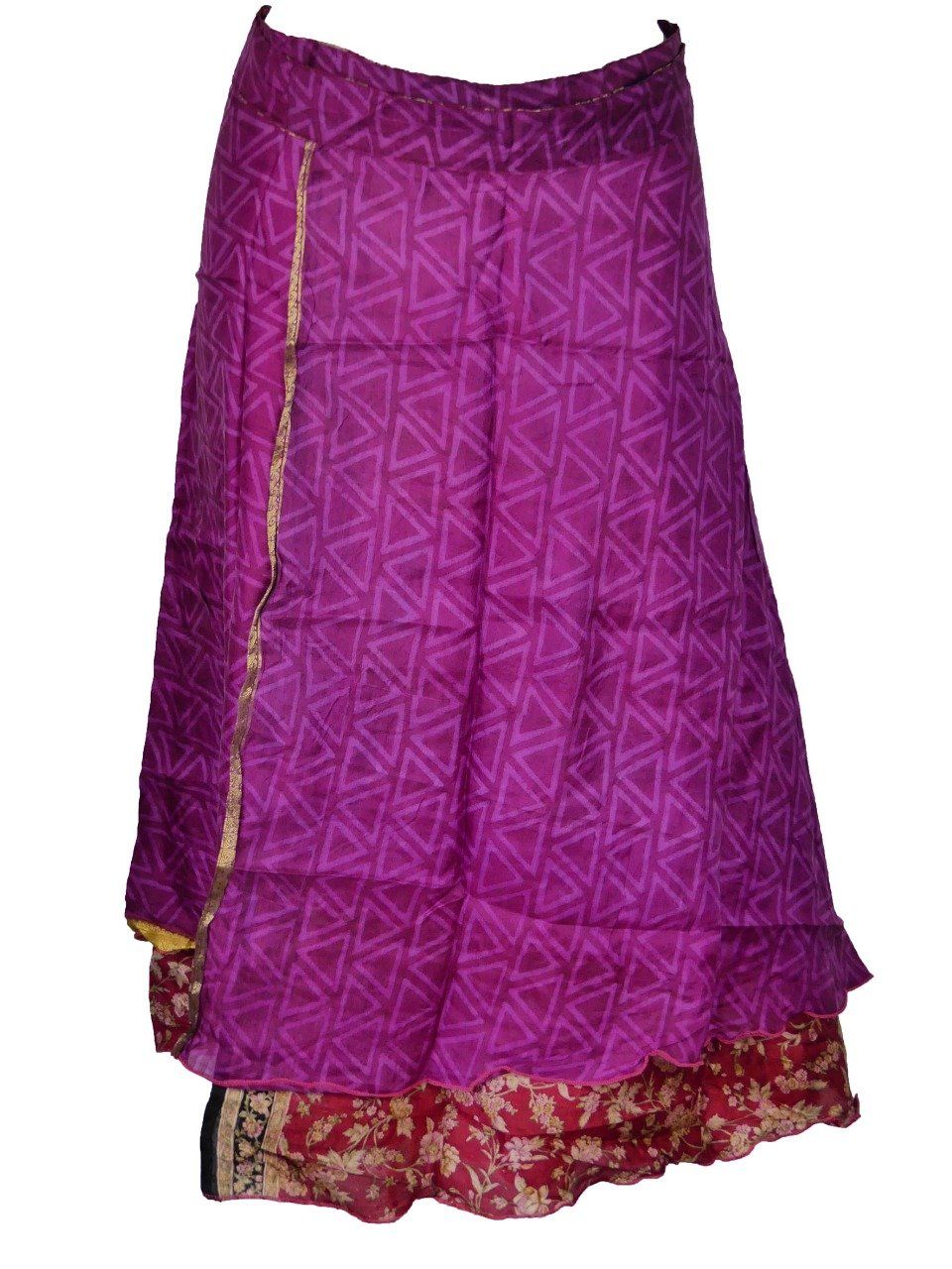 Jupe mi longue en soie fushia et violet