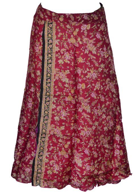 Jupe mi longue en soie fushia et violet