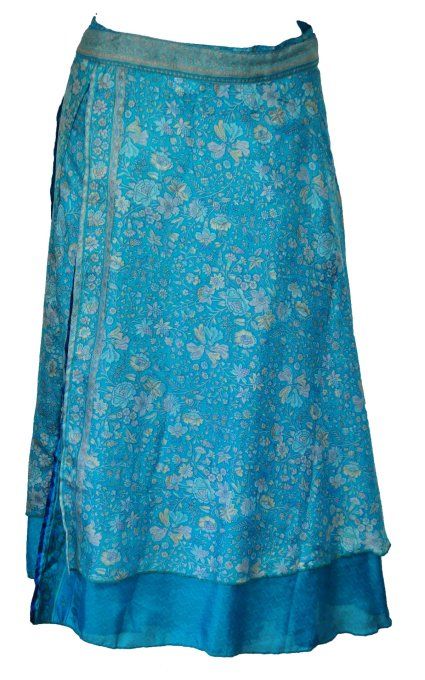 Jupe mi longue en soie turquoise