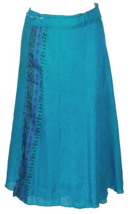 Jupe mi longue en soie turquoise
