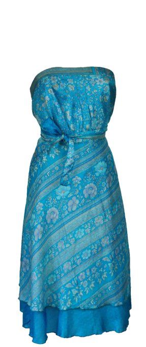 Jupe mi longue en soie turquoise