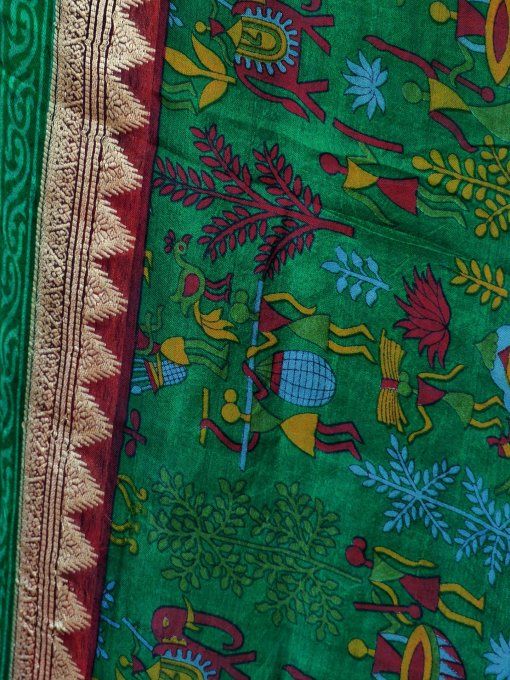 Jupe mi longue en soie verte et bordeaux