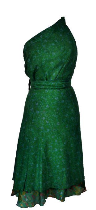 Jupe mi longue en soie verte et bordeaux