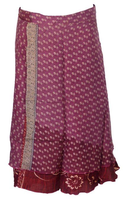 Jupe mi longue en soie vieux rose à fleurs