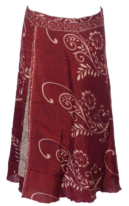 Jupe mi longue en soie vieux rose à fleurs