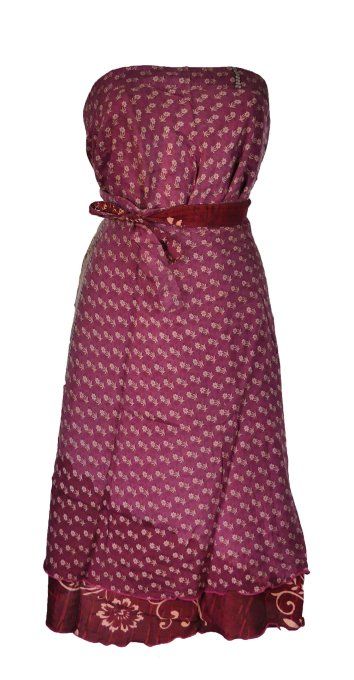 Jupe mi longue en soie vieux rose à fleurs