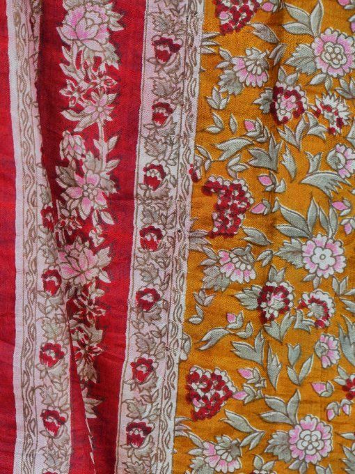 Jupe mi longue en soie moutarde et tons de marron