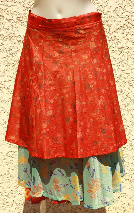 Jupe midi portefeuille orange et bleue