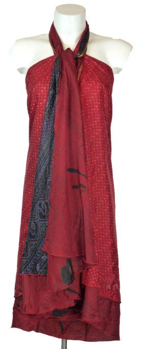Longue jupe indienne en soie rouge et noire
