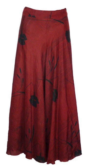 Longue jupe indienne en soie rouge et noire