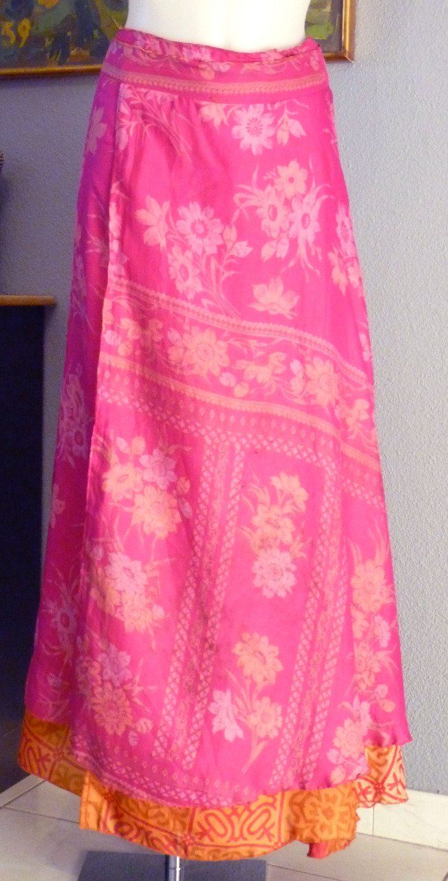 jupe longue en soie rose fushia " tachée"