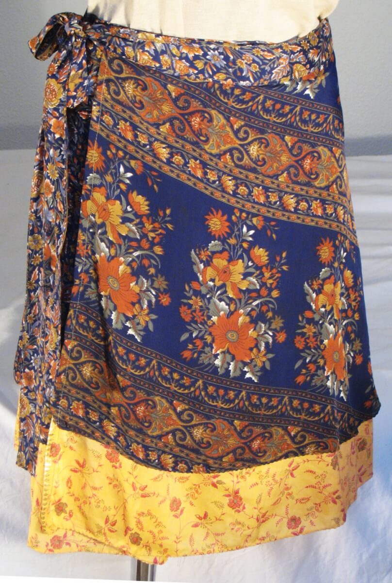 jupe indienne courte en viscose, porte feuille et réversible