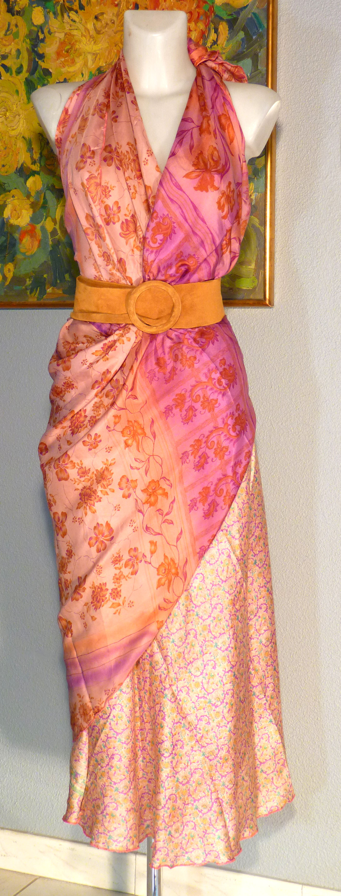 jupe indienne, jupe longue en soie, jupe portefeuille et réversible